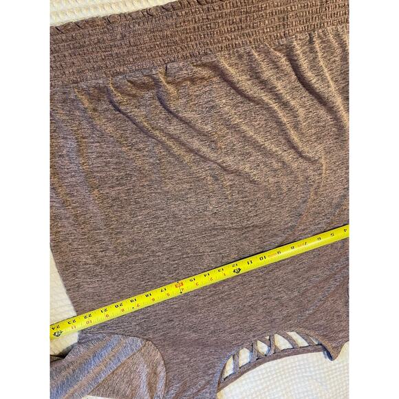 Apt. 9 Long Sleeve Cross Strap Low Back Smocked Waist Top XL Heathered Gray Pink - Picture 6 of 11